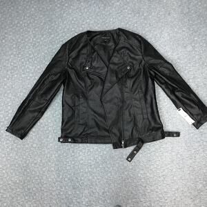 Signature Studio Jacket Womens Med Black Moto Madness Faux Leather Biker Zip NEW